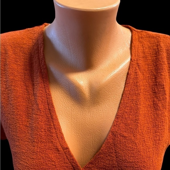 Madewell  Women’s Burnt Orange Tangerine Texture & Thread Wrap-Tie Top Medium - Picture 13 of 14
